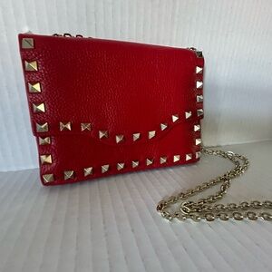KC Jagger Red Leather Studded Crossbody with Chain Strap